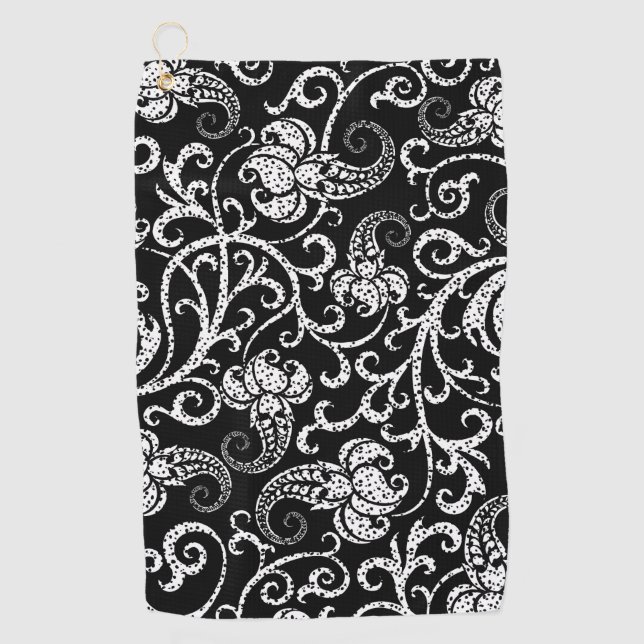 Niedlicher schwarzer dalmatinischer Blume Golfhandtuch (Vorderseite)
