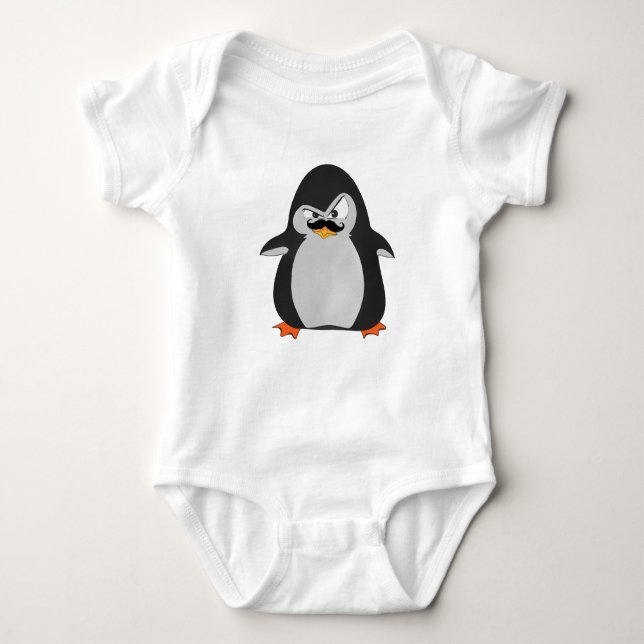 Niedlicher Schwarzer Grauer Angry Pinguin Baby Strampler (Vorderseite)