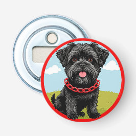 Niedlicher schwarzer Hund mit rotem Kollar im Cart Flaschenöffner