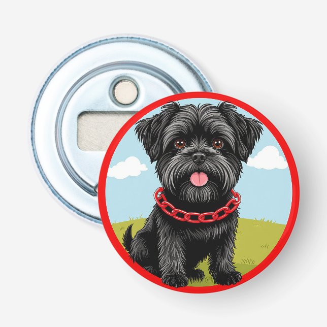 Niedlicher schwarzer Hund mit rotem Kollar im Cart Flaschenöffner (Vorderseite)