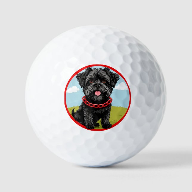 Niedlicher schwarzer Hund mit rotem Kollar im Cart Golfball (Vorderseite)