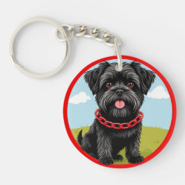Niedlicher schwarzer Hund mit rotem Kollar im Cart Schlüsselanhänger
