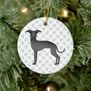 Niedlicher schwarzer italienischer Grauhund Cartoo Keramik Ornament