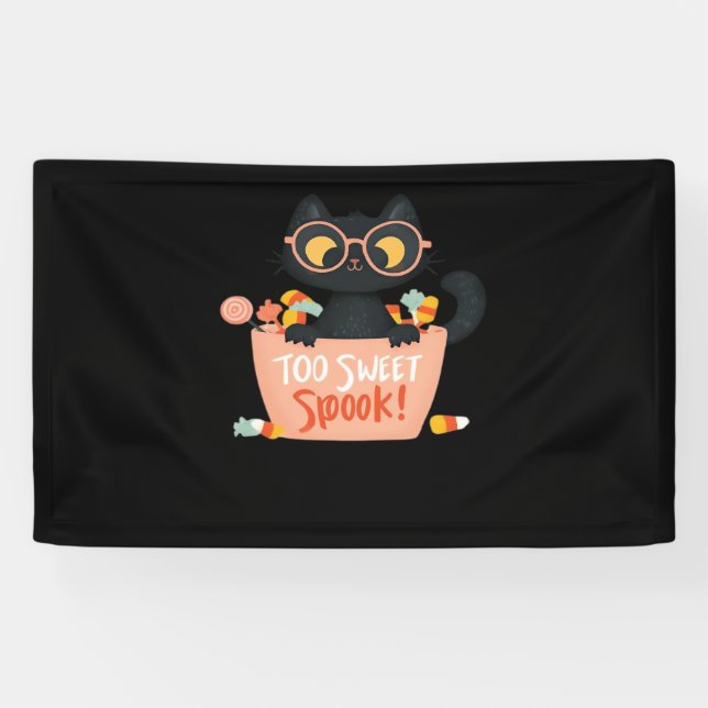 Niedlicher Schwarzer Katze Halloween Candy Too Swe Banner (Horizontal)