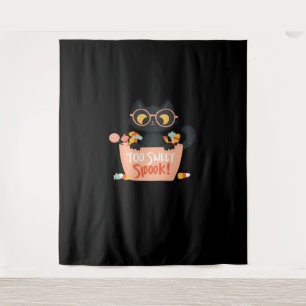 Niedlicher Schwarzer Katze Halloween Candy Too Swe Wandteppich