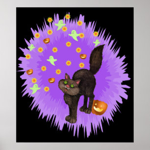 Niedlicher Schwarzer Katze Halloween Lila Star Bur Poster