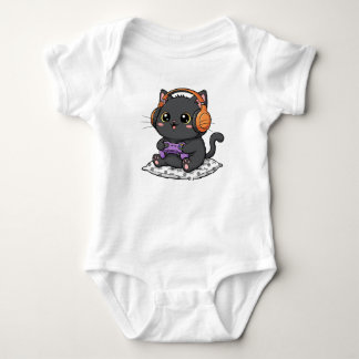 Niedlicher schwarzer Katzen- und Gamermodus Baby Strampler