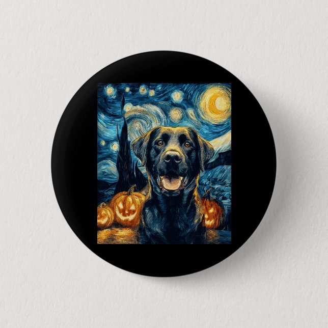 Niedlicher Schwarzer Labrador Hund Halloween Kürbi Button (Vorderseite)