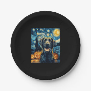 Niedlicher Schwarzer Labrador Hund Halloween Kürbi Pappteller