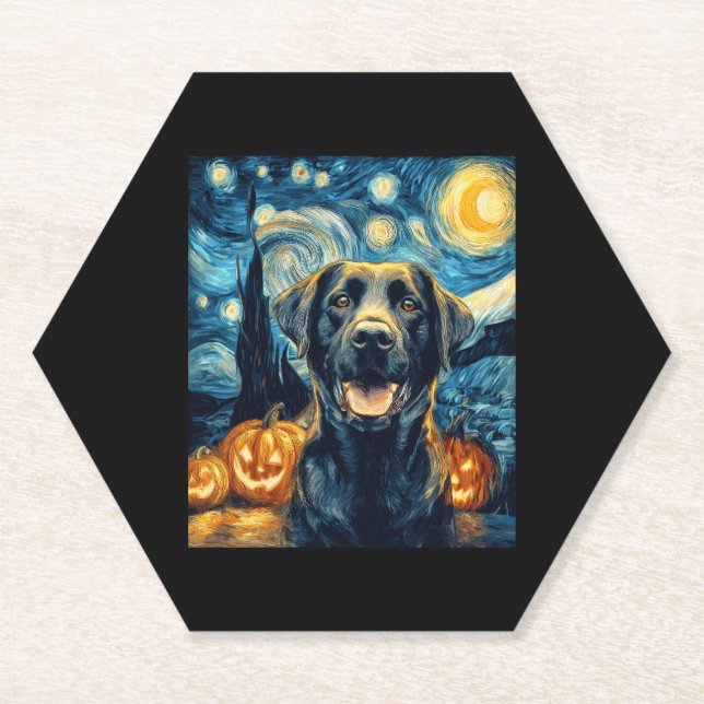 Niedlicher Schwarzer Labrador Hund Halloween Kürbi Untersetzer (Vorderseite)