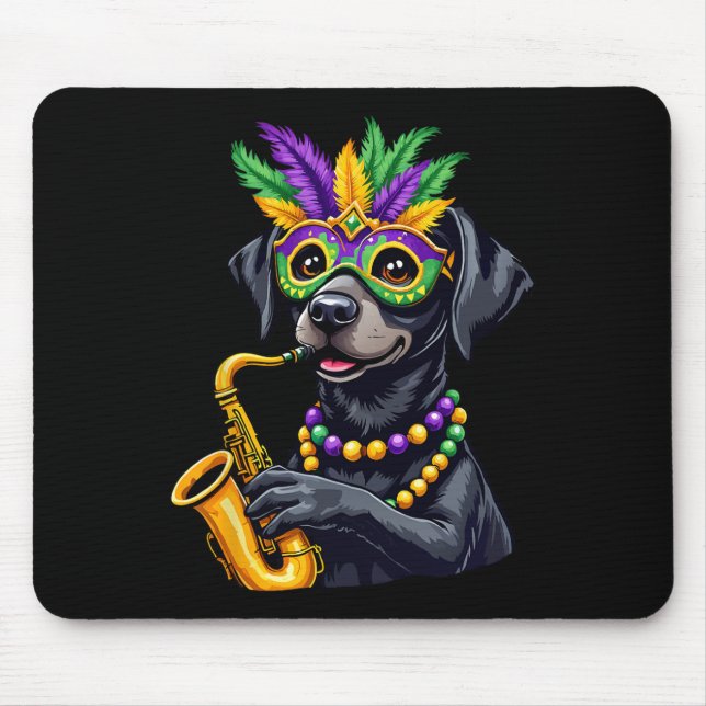 Niedlicher Schwarzer Labrador Retriever Saxophone  Mousepad (Vorne)