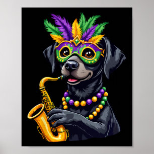 Niedlicher Schwarzer Labrador Retriever Saxophone Poster