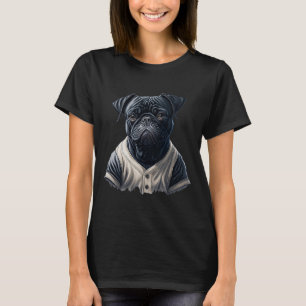 Niedlicher schwarzer Mops-Hund mit Baseballkleidun T-Shirt
