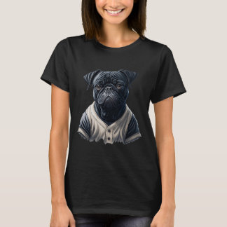 Niedlicher schwarzer Mops-Hund mit Baseballkleidun T-Shirt
