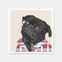 Niedlicher Schwarzer Mops Hund mit Brille und Karo