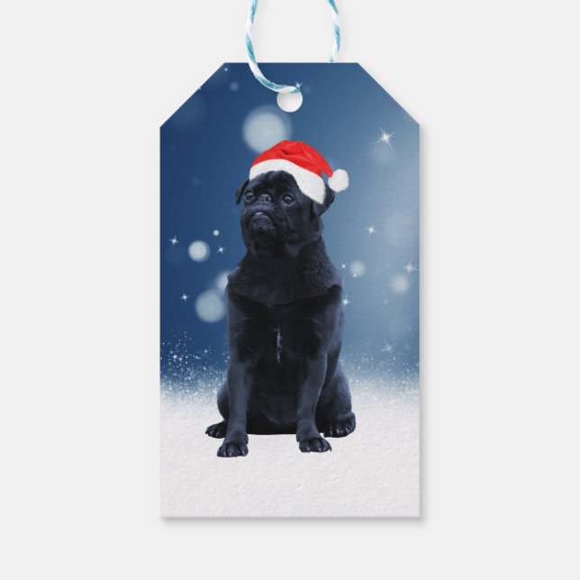 Niedlicher Schwarzer Mops Hund Weihnachten Weihnac Geschenkanhänger (Rückseite)