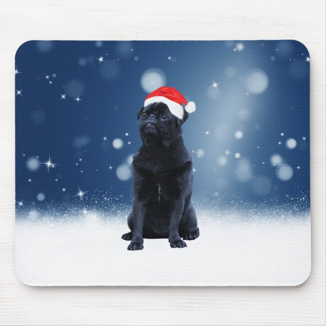 Niedlicher Schwarzer Mops Hund Weihnachten Weihnac Mousepad (Vorne)