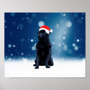 Niedlicher Schwarzer Mops Hund Weihnachten Weihnac Poster