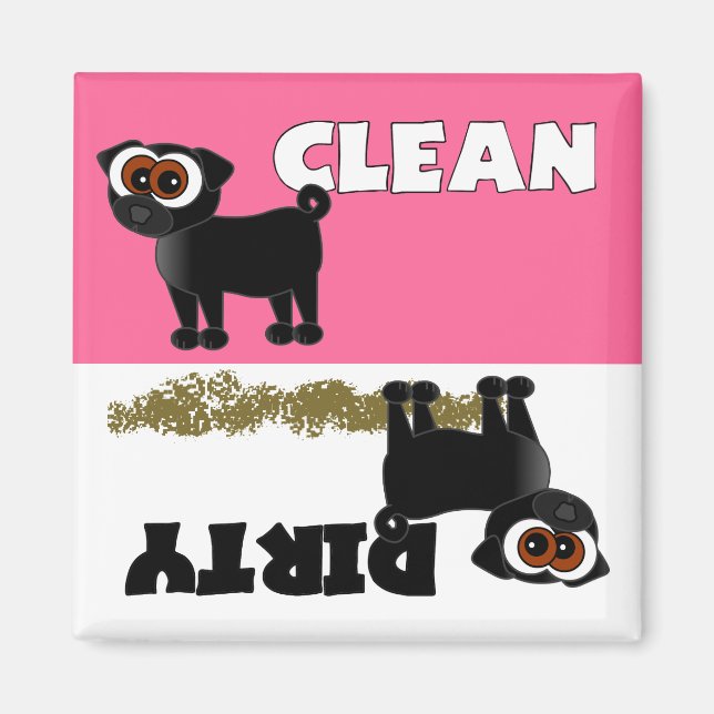 Niedlicher schwarzer Mops sauber / Geschirrspüler  Magnet (Vorne)