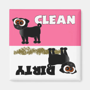 Niedlicher schwarzer Mops-sauberer/schmutziger Magnet