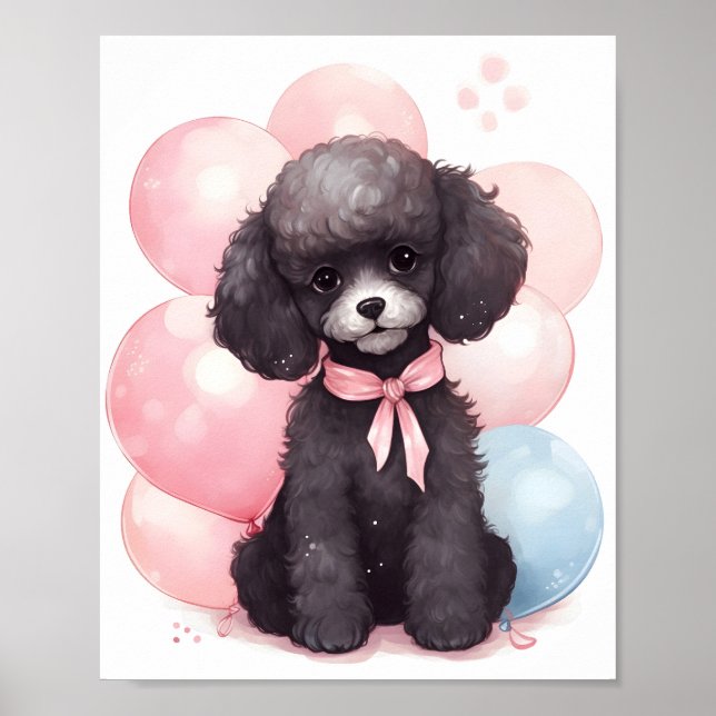 Niedlicher schwarzer Poodle Wasserfarbe Tier Adora Poster (Vorne)