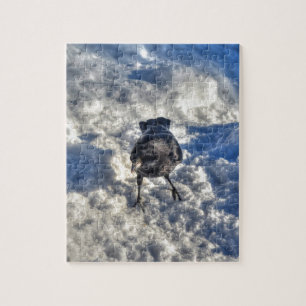 Niedlicher Schwarzer Rabe im Schnee-Foto Puzzle