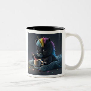Niedlicher schwarzer Regenbogen Einhorntasse Zweifarbige Tasse