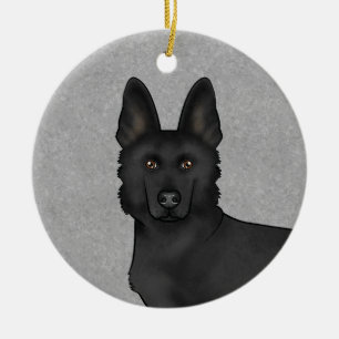 Niedlicher schwarzer Schäferhund Cartoon Dog Grau Keramik Ornament