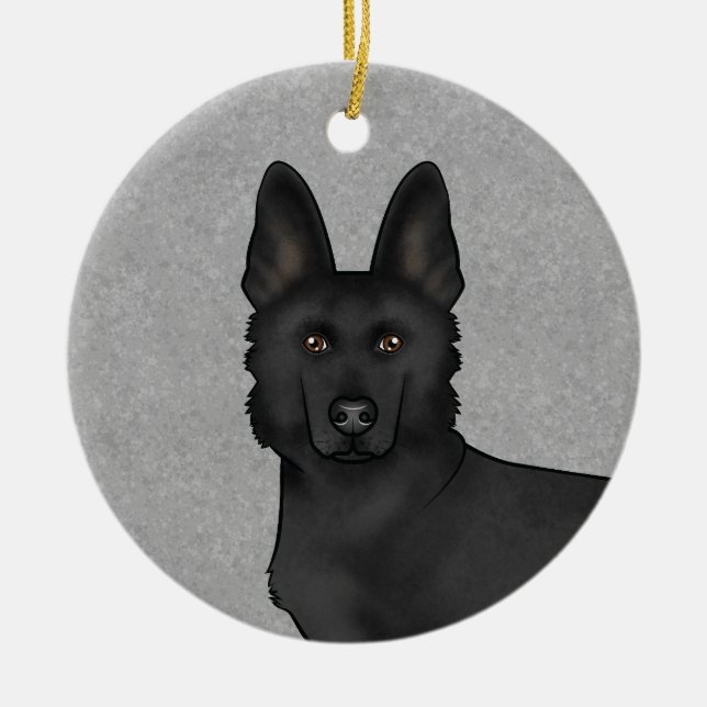 Niedlicher schwarzer Schäferhund Cartoon Dog Grau Keramik Ornament (Vorne)