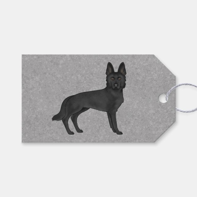 Niedlicher schwarzer Schäferhund Cartoon Dog Gray Geschenkanhänger (Vorderseite (Horizontal))