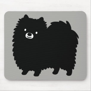Niedlicher Schwarzer Spitz   Poofy Pom Cartoon Dog Mousepad