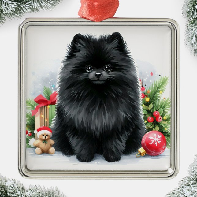 Niedlicher Schwarzer Spitz Weihnachten Ornament Aus Metall (Von Creator hochgeladen)