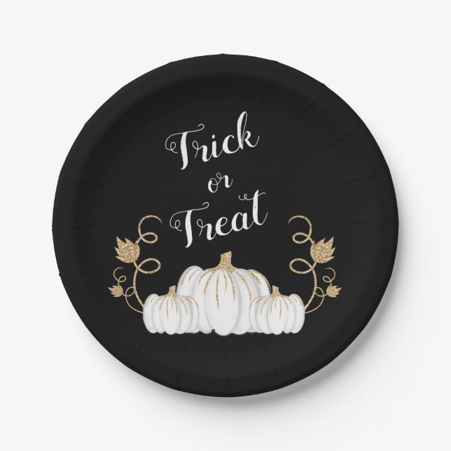 Niedlicher Schwarzer Trick oder Treat Pumpkin Hall Pappteller (Vorderseite)