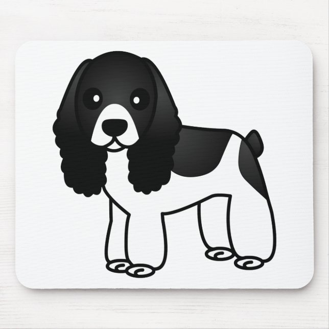 Niedlicher Schwarzweiss-Cockerspaniel-Cartoon Mousepad (Vorne)