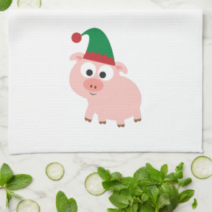Niedlicher Schwein-Weihnachtself Geschirrtuch