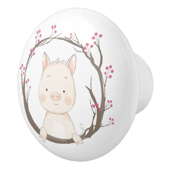 Niedlicher Schweinegrippe-Keramik Keramikknauf (Rechts)