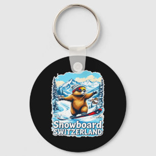 Niedlicher Schweizer Marmot Snowboarden Landschaft Schlüsselanhänger