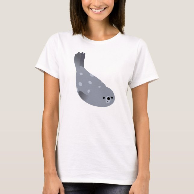 Niedlicher Schwimmen-Cartoon-Hafen-Siegel-Frauen-T T-Shirt (Vorderseite)