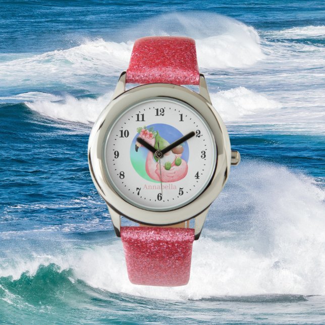 niedlicher schwimmender Strandgnome Flamingo Float Armbanduhr (Von Creator hochgeladen)