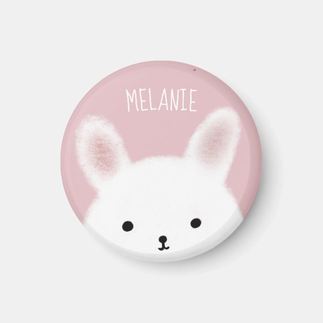 Niedlicher Schwindel Bunny Pink Personalisiert Magnet (Vorne)