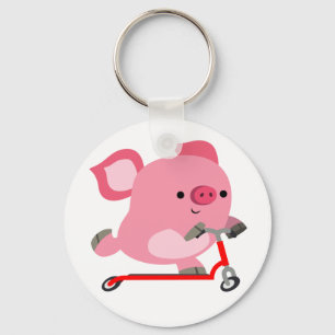 Niedlicher Scooter-Riding-Cartoon Pig Schlüsselanhänger