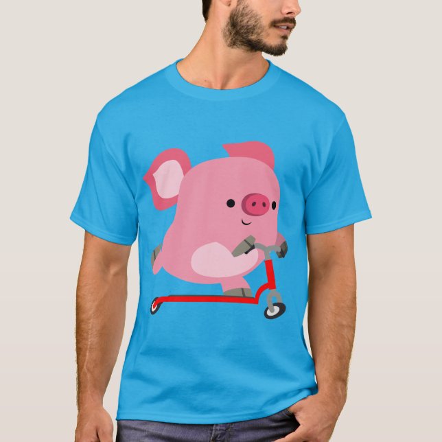 Niedlicher Scooter-Riding-Cartoon Pig T-Shirt (Vorderseite)