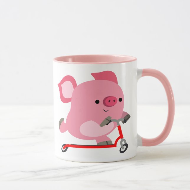 Niedlicher Scooter-Riding-Cartoon Pig Tasse (Rechts)