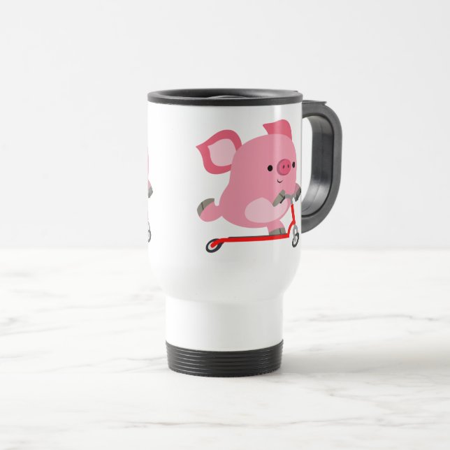 Niedlicher Scooter-Riding Cartoon Pig-Tasse Reisebecher (VorderseiteRechts)
