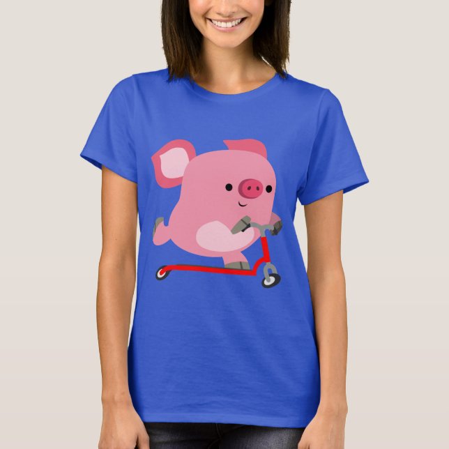 Niedlicher Scooter-Riding Cartoon Pig Women T-Shir T-Shirt (Vorderseite)