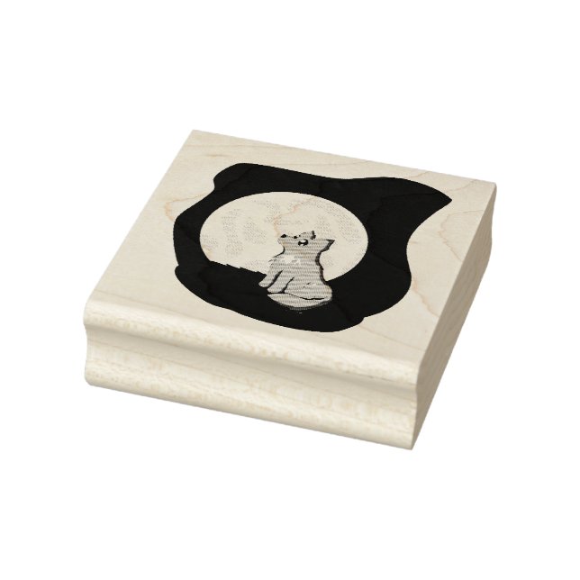 Niedlicher Scruffy Wolf mit Moon Wood Art Rubber B Gummistempel (Stempel)