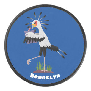 Niedlicher Sekretär Vogel schreibt Notizen Cartoon Eishockey Puck