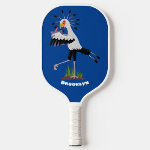Niedlicher Sekretär Vogel schreibt Notizen Cartoon Pickleball Schläger
