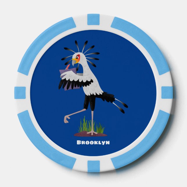 Niedlicher Sekretär Vogel schreibt Notizen Cartoon Pokerchips (Vorderseite)