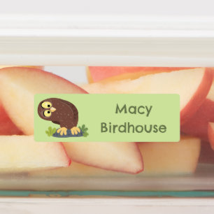 Niedlicher, seltsamer, brauner Uhu-Cartoon persona Etiketten